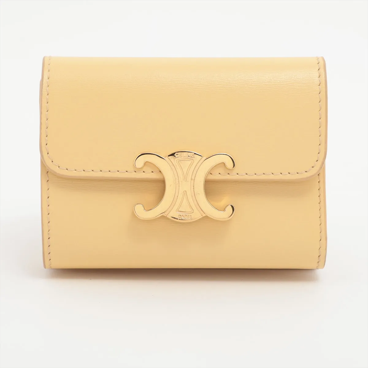 CELINE Triomphe Compact Wallet Coin Purse Leather Compact Wallet Yellow