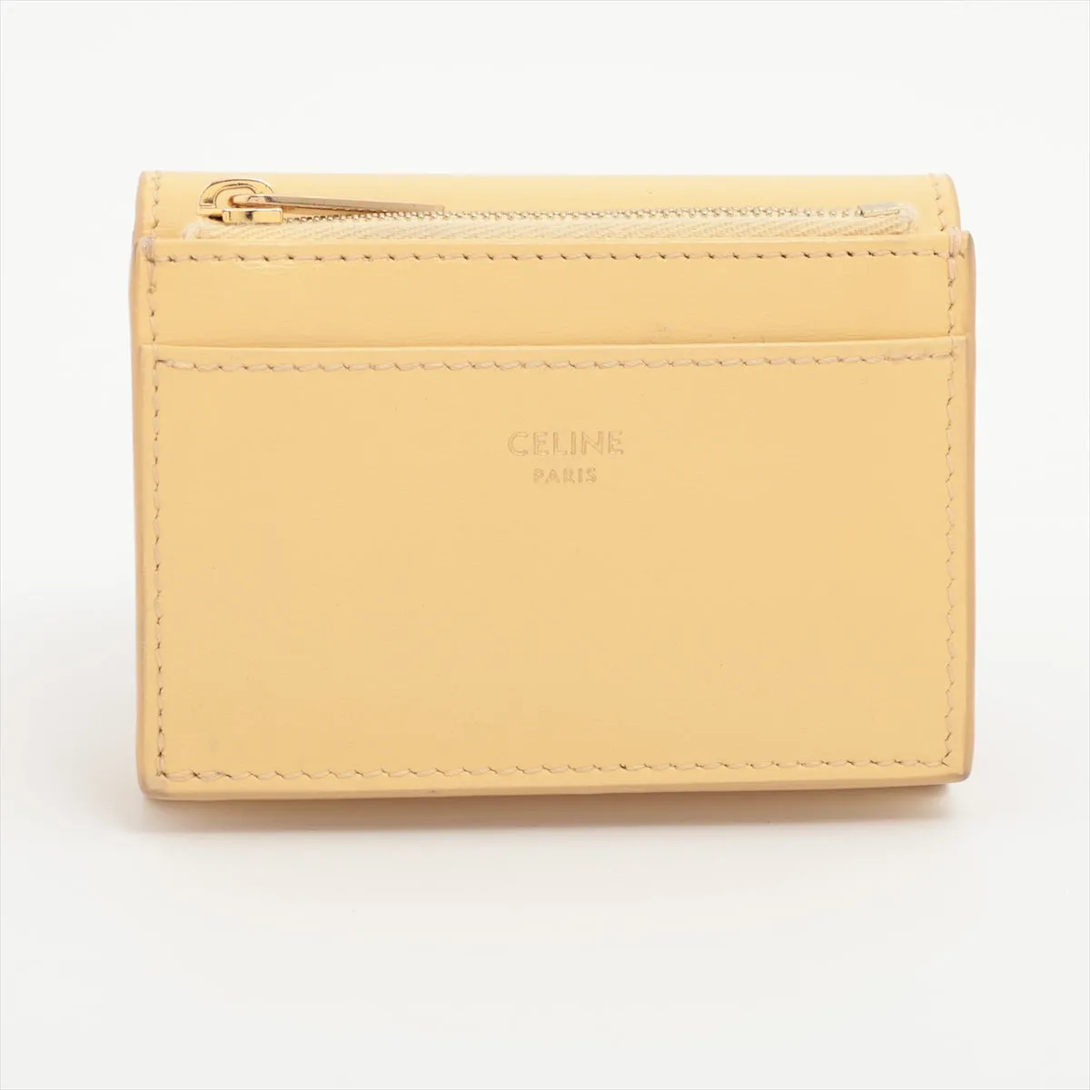 CELINE Triomphe Compact Wallet Coin Purse Leather Compact Wallet Yellow