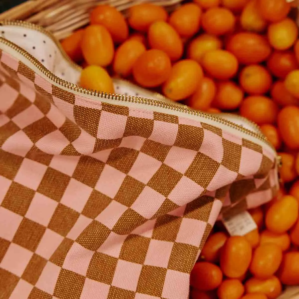 Checkered Strawberry/ Caramel Pouch/ Clutch Bag