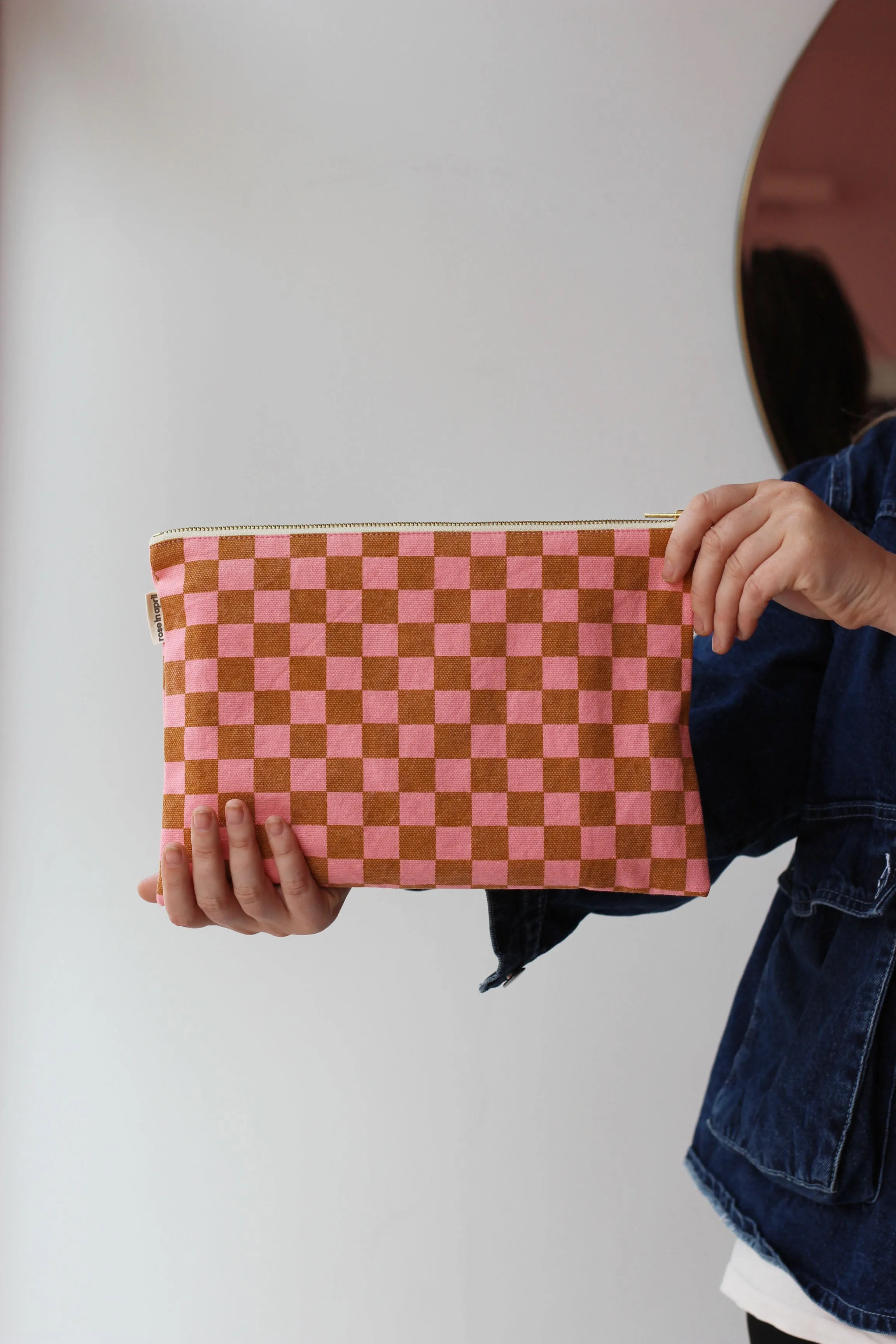 Checkered Strawberry/ Caramel Pouch/ Clutch Bag