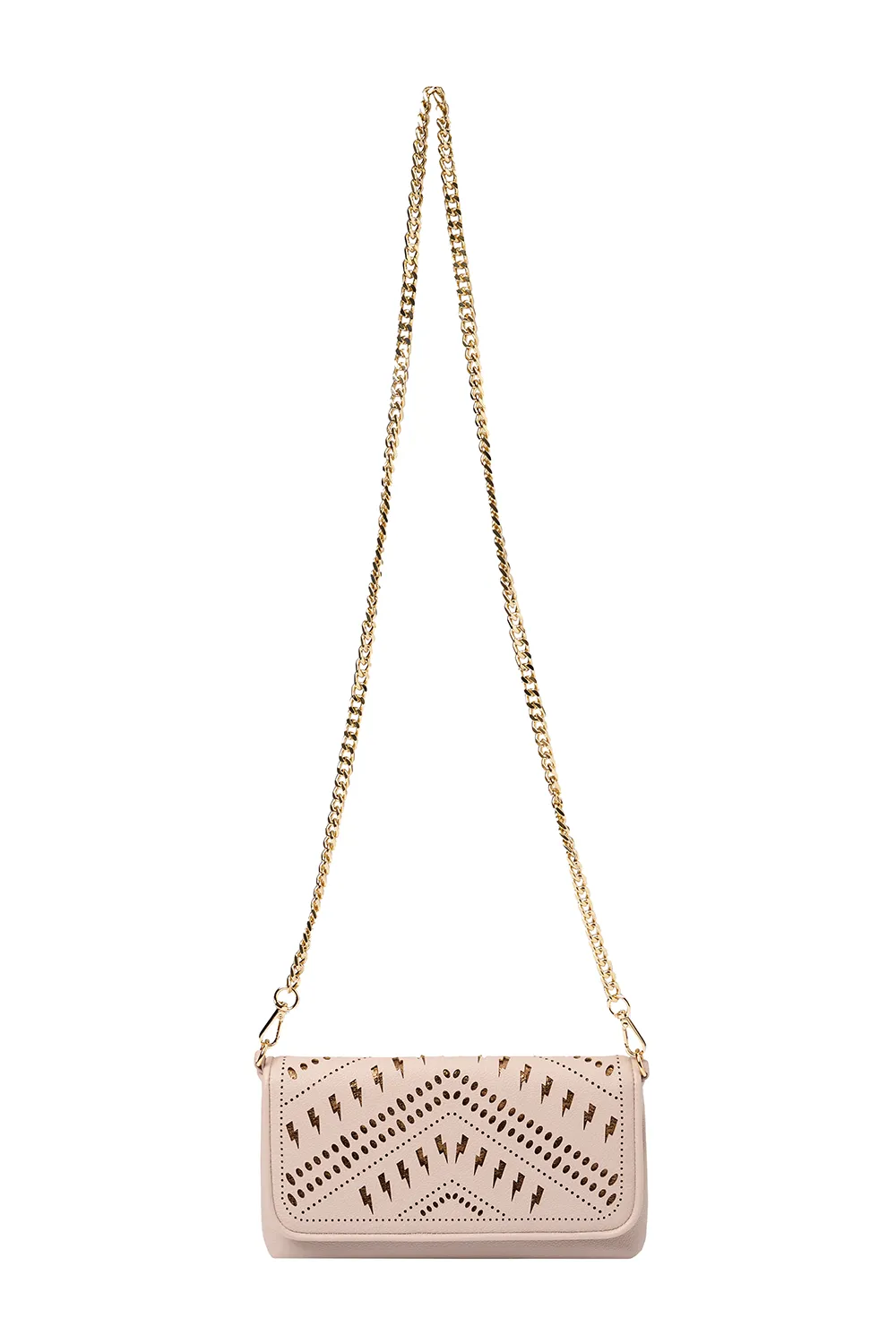 COMING SOON: Taupe with Gold Lightning Bolt Laser Cut Clutch Bag