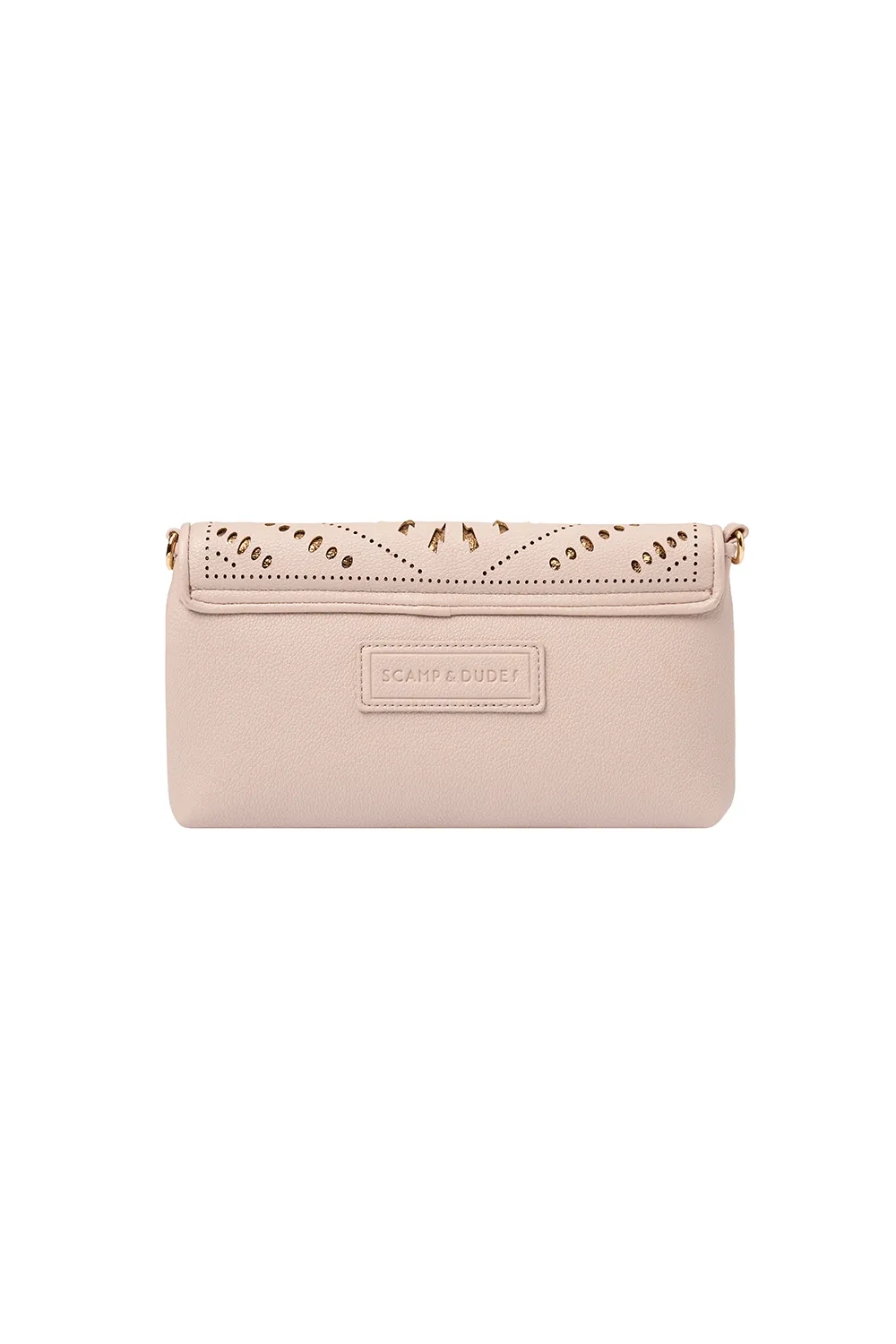 COMING SOON: Taupe with Gold Lightning Bolt Laser Cut Clutch Bag