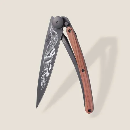 Coral Wood and Fox Ornate Decorative Pocket Knife