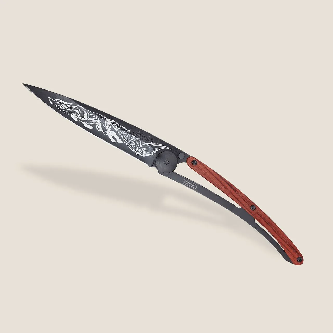 Coral Wood and Fox Ornate Decorative Pocket Knife