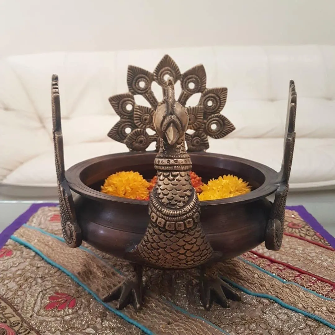 Decorative Brass Peacock Urli