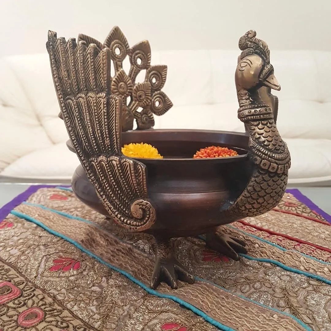 Decorative Brass Peacock Urli