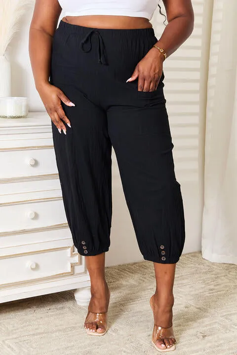 Decorative Button Cropped Pants in Black