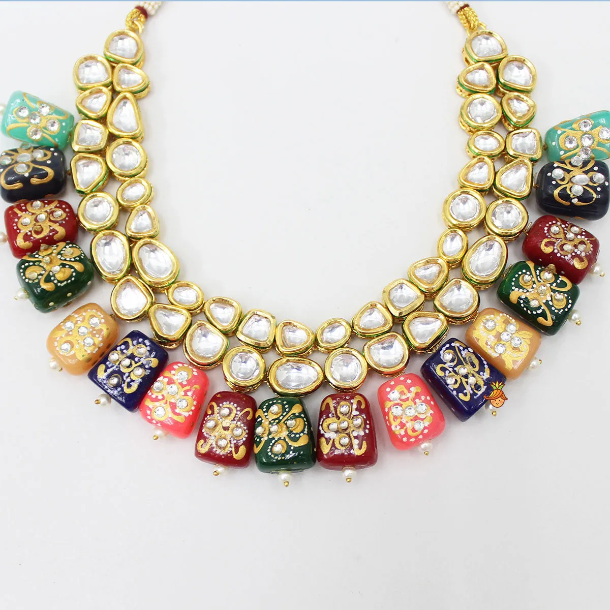 Decorative Multicolour Stones Embellished Necklace With Earrings