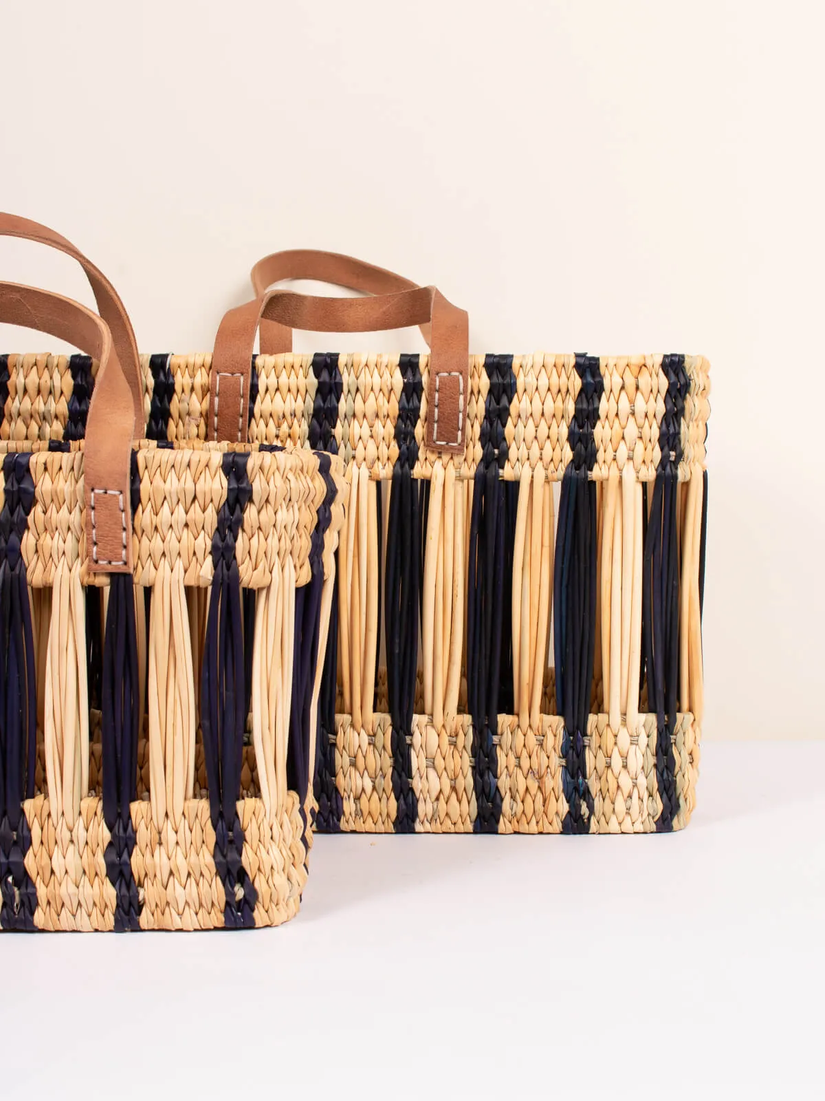 Decorative Reed Basket, Indigo Stripe