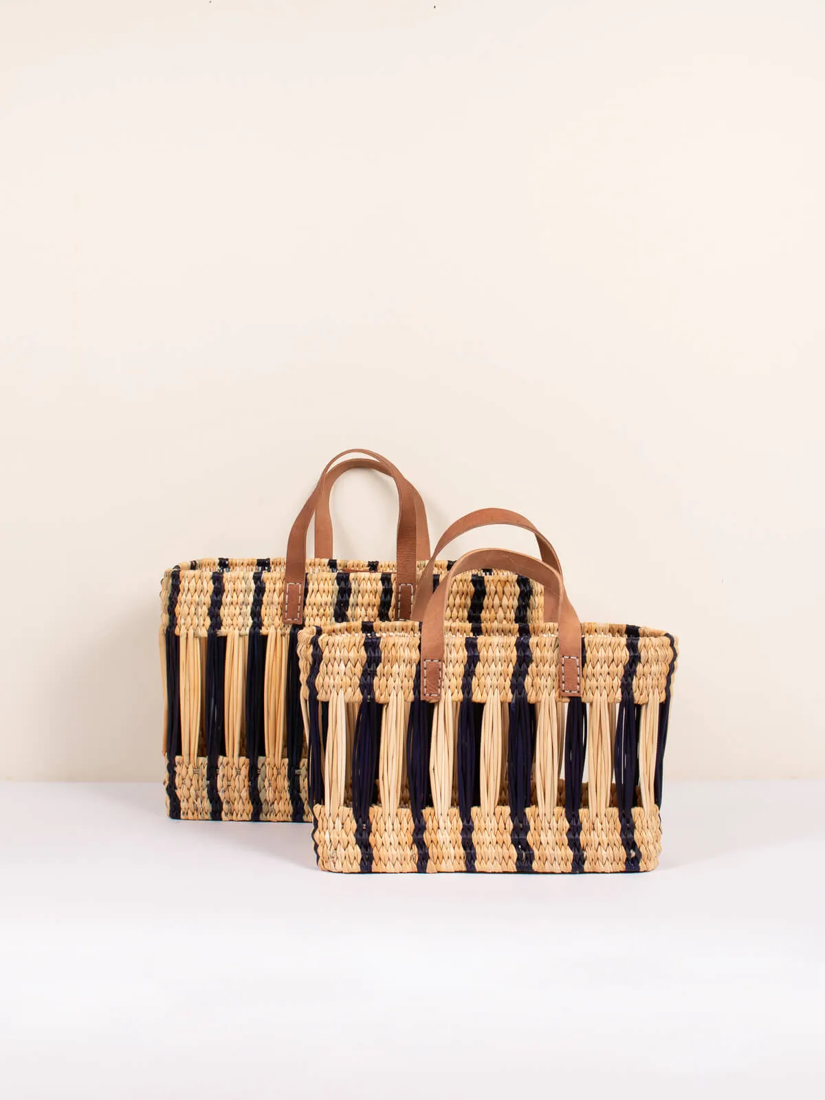 Decorative Reed Basket, Indigo Stripe