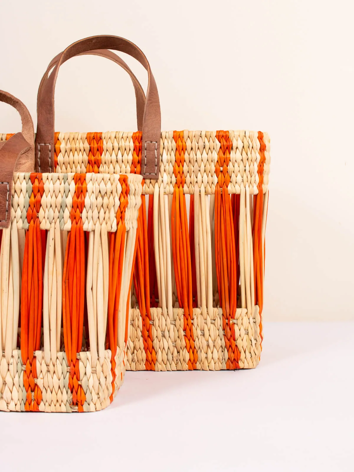 Decorative Reed Basket, Orange Stripe