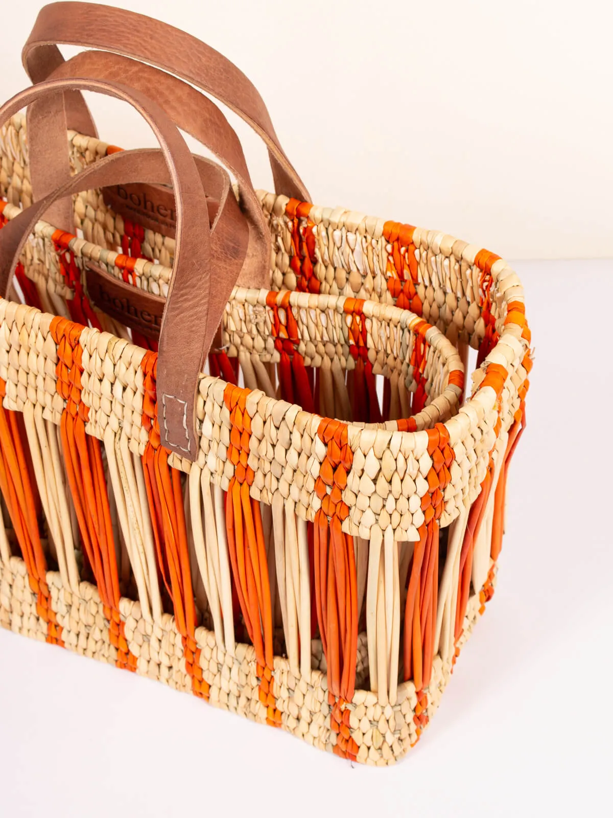 Decorative Reed Basket, Orange Stripe