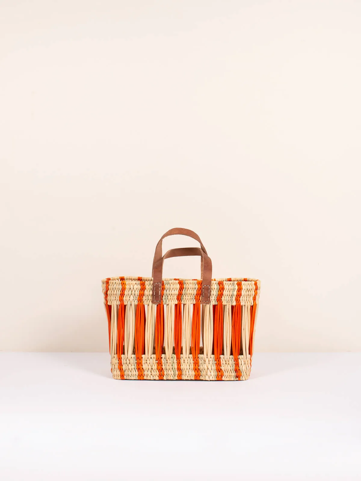 Decorative Reed Basket, Orange Stripe