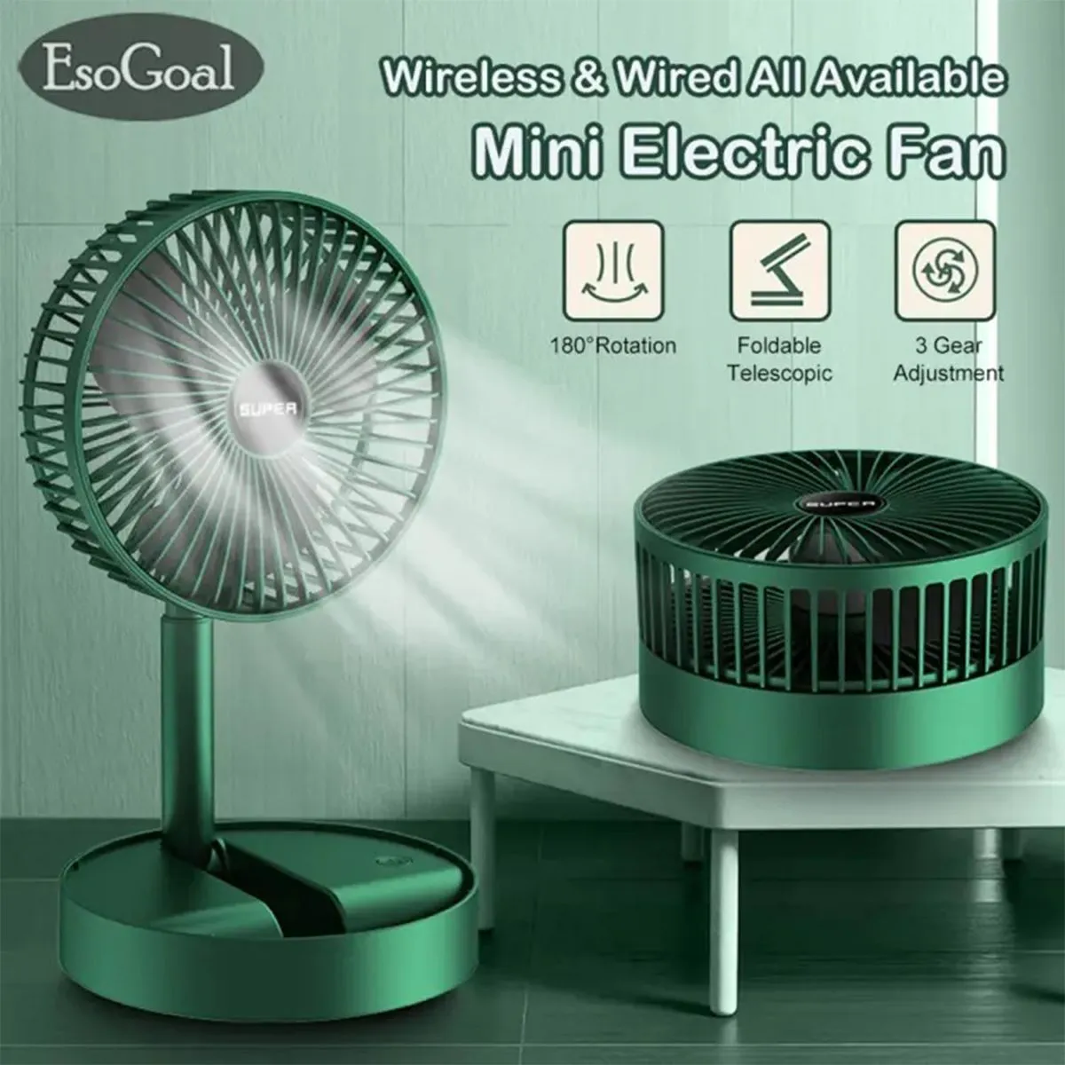 Desktop Foldable Fan Portable Household USB Rechargeable Retractable  Fan Electric Adjustable Low Noise Long Standby Fan -Random Color