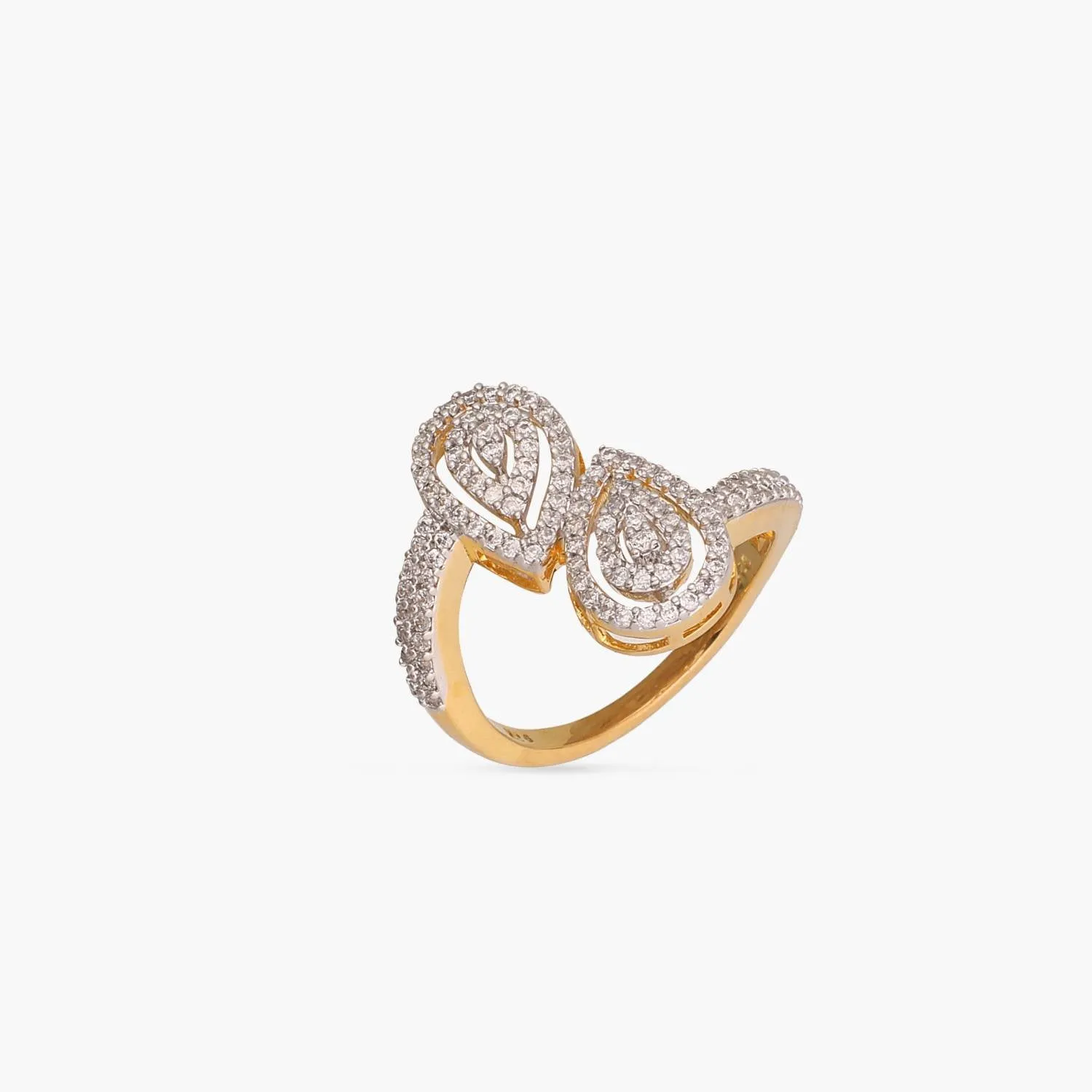 Double Motif CZ Delicate Pear Silver Finger Ring