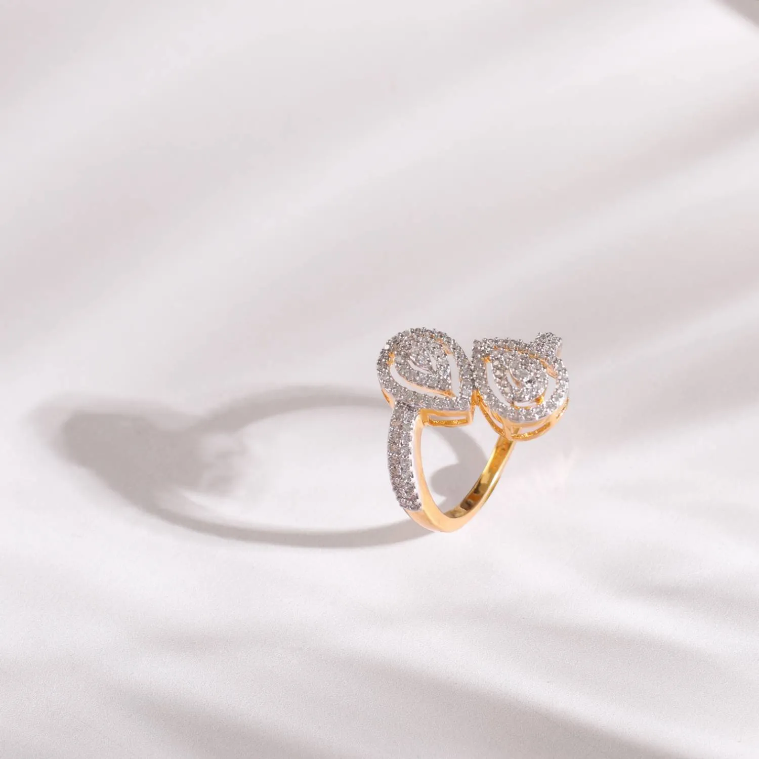 Double Motif CZ Delicate Pear Silver Finger Ring