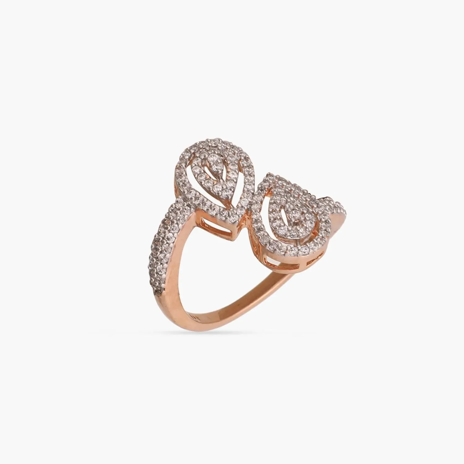 Double Motif CZ Delicate Pear Silver Finger Ring