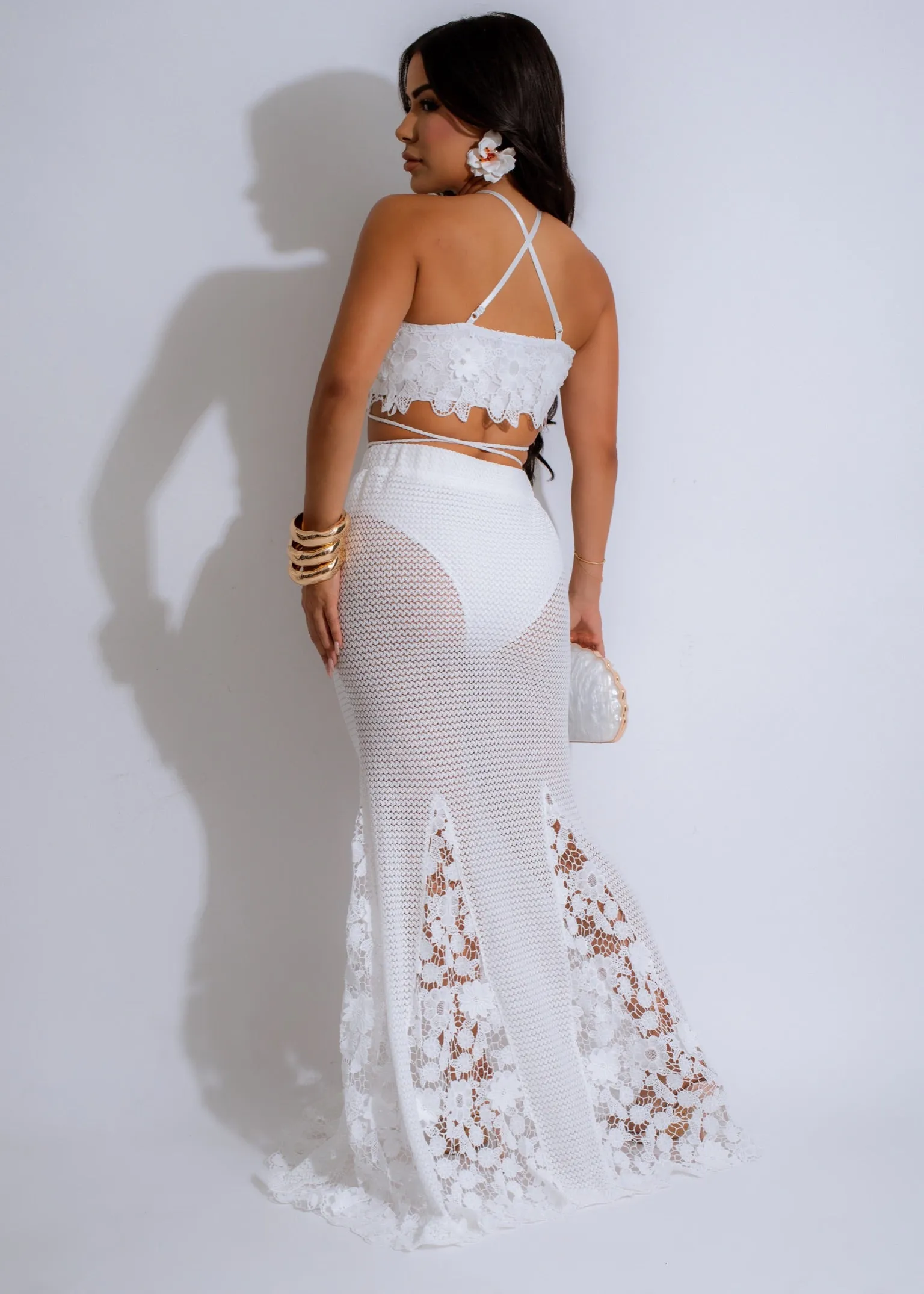 Enigma Ensemble Lace Skirt Set White