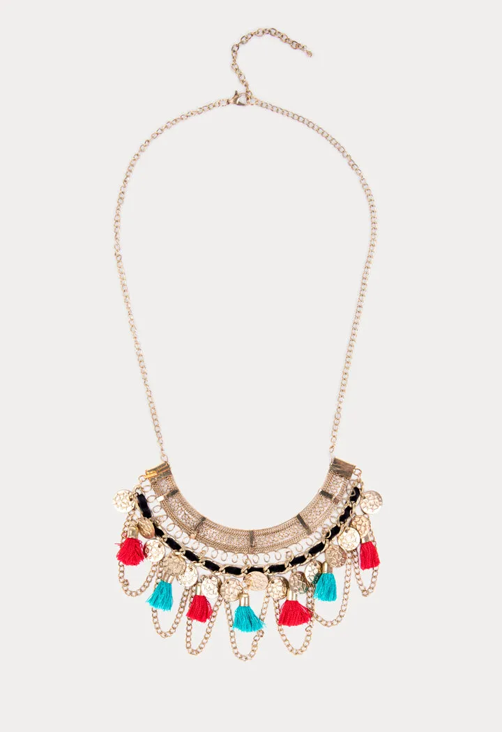 Fan Shape Tassel And Chain Necklace