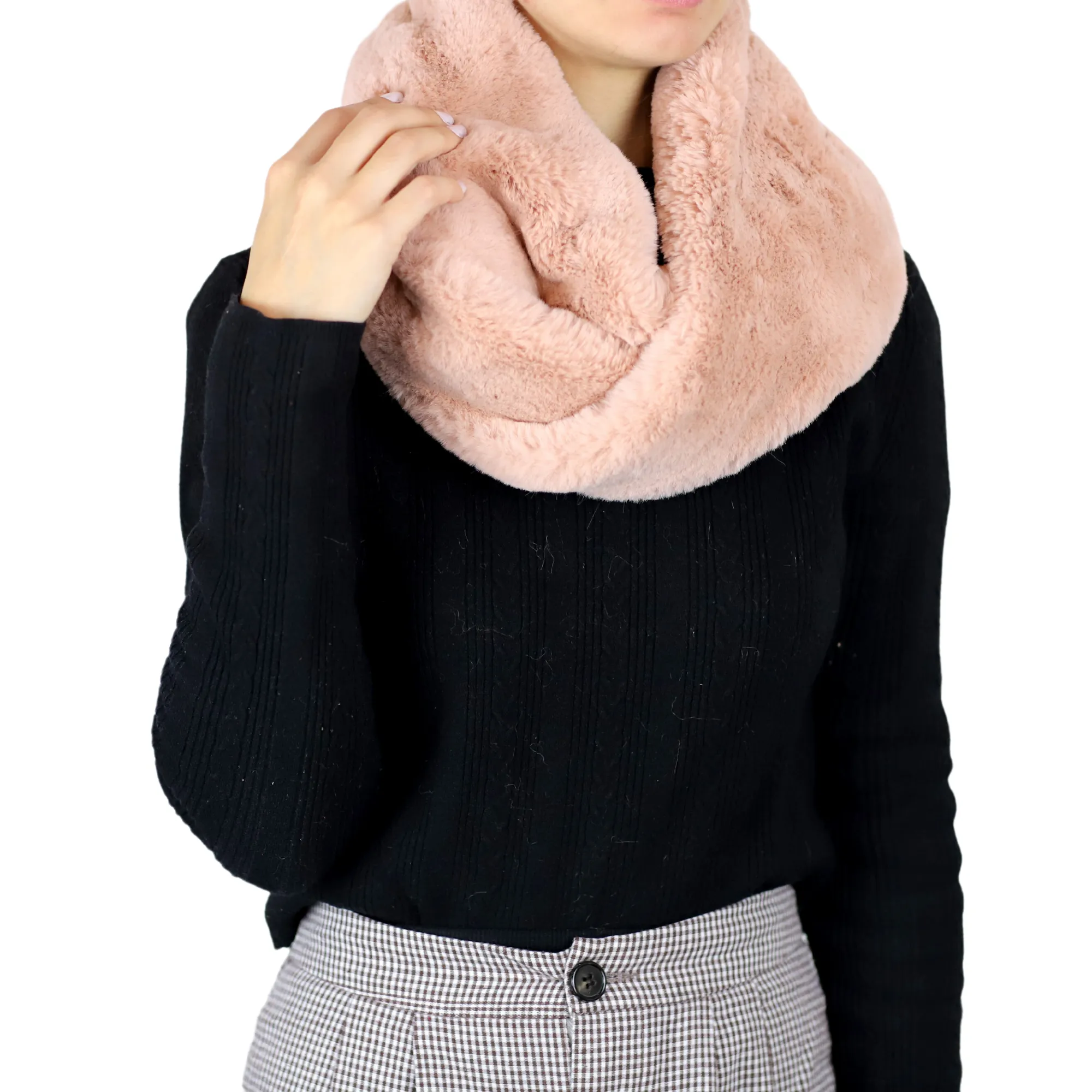 Faux Fur Infinity Scarf - Pink