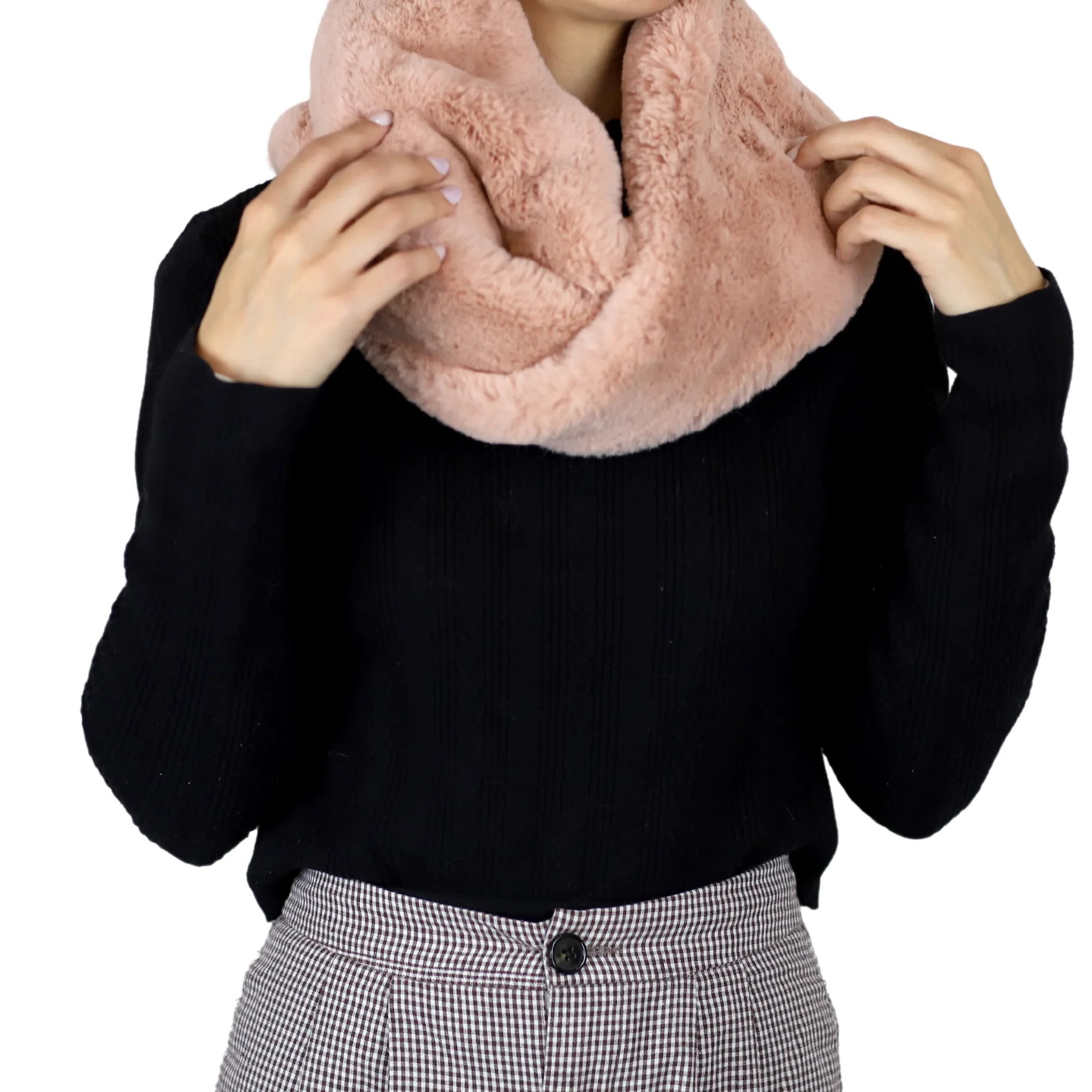 Faux Fur Infinity Scarf - Pink