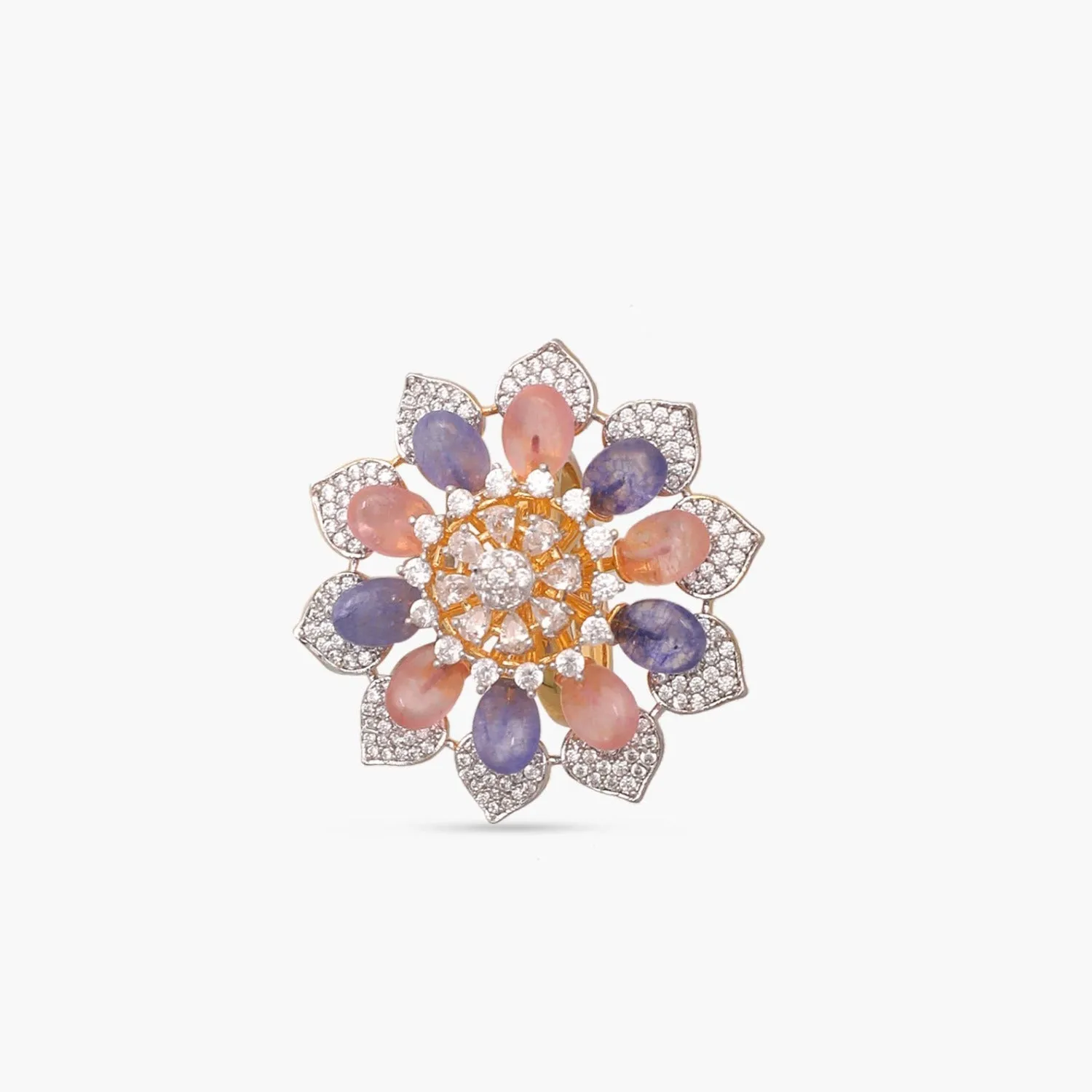 Floral Bloom CZ Silver Finger Ring