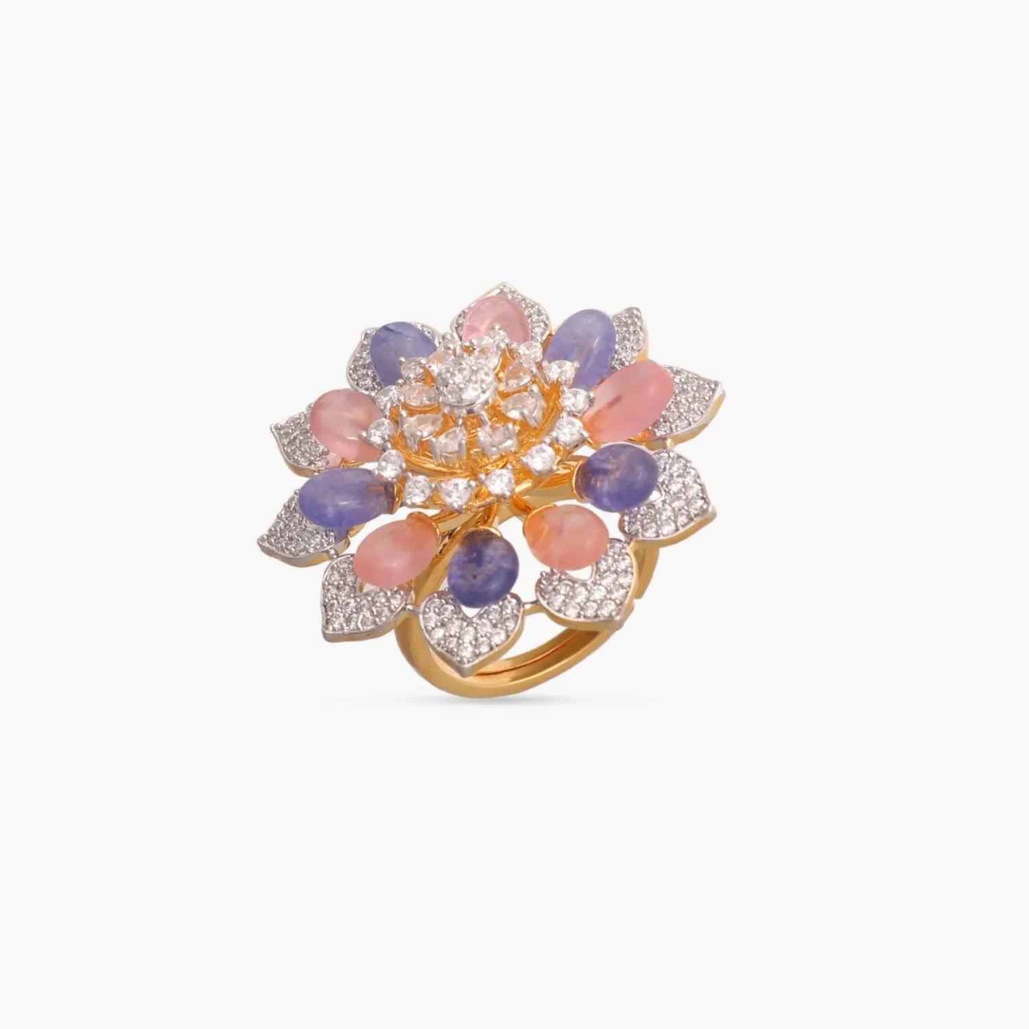 Floral Bloom CZ Silver Finger Ring