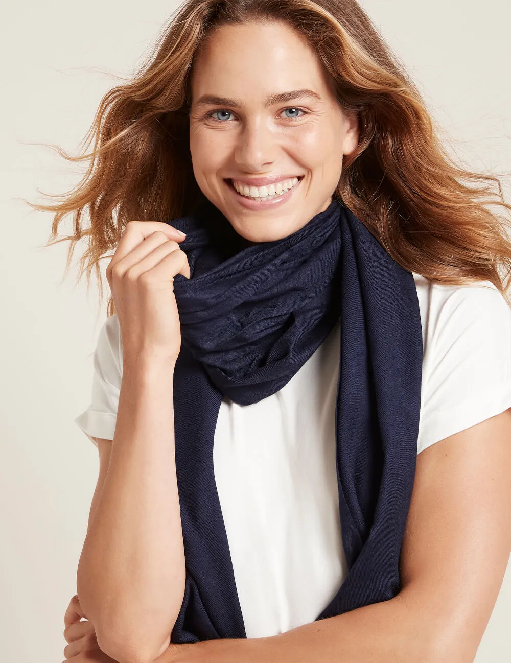 Fringed Hem Scarf - Navy