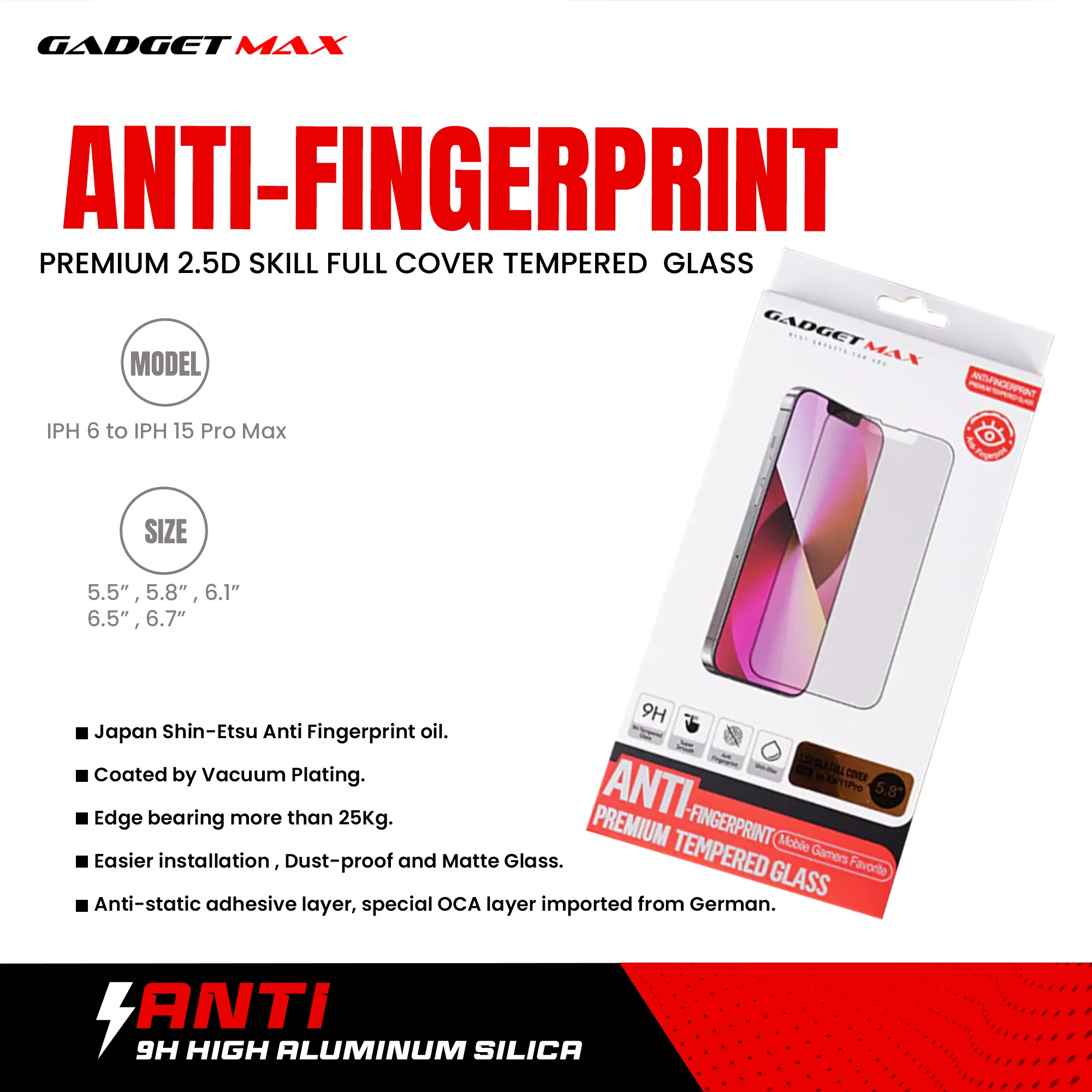 GADGET MAX Anti-Finger Print iPhone XS / 11 Pro 5.8" 2.5D Anti-Finger Print Tempered Glass