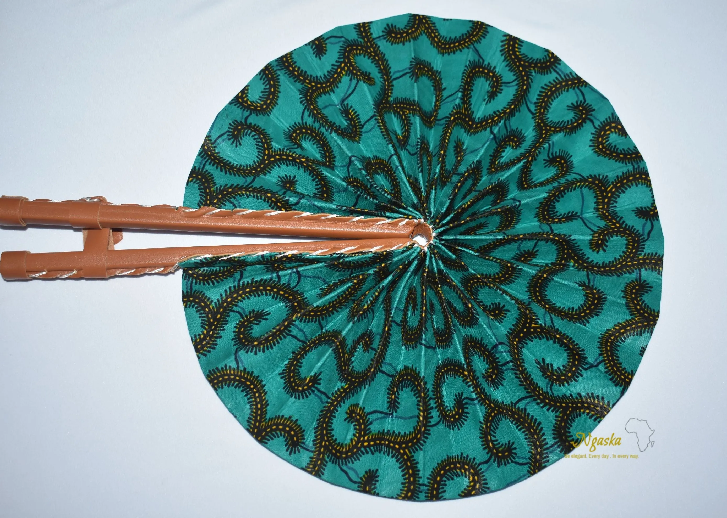 Green Black AND Yellow Design African Tribal Print Fashion Fan FAN-18