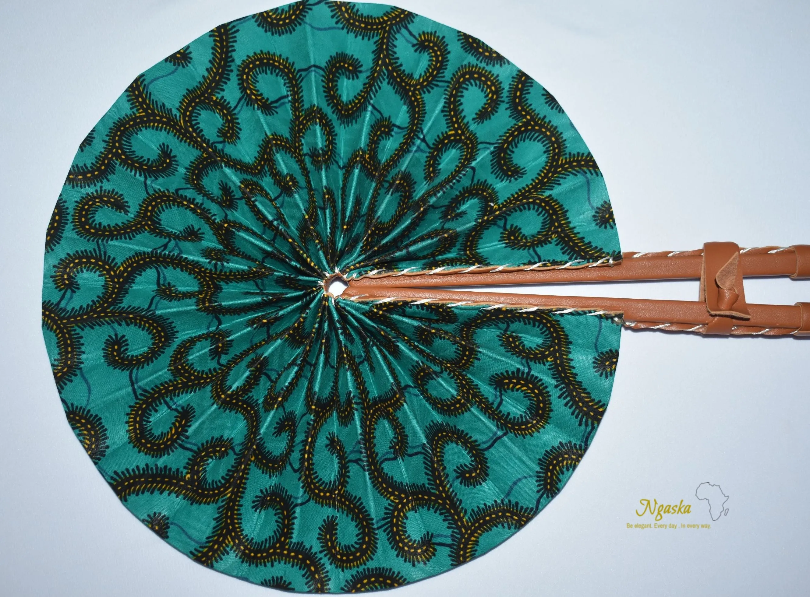 Green Black AND Yellow Design African Tribal Print Fashion Fan FAN-18