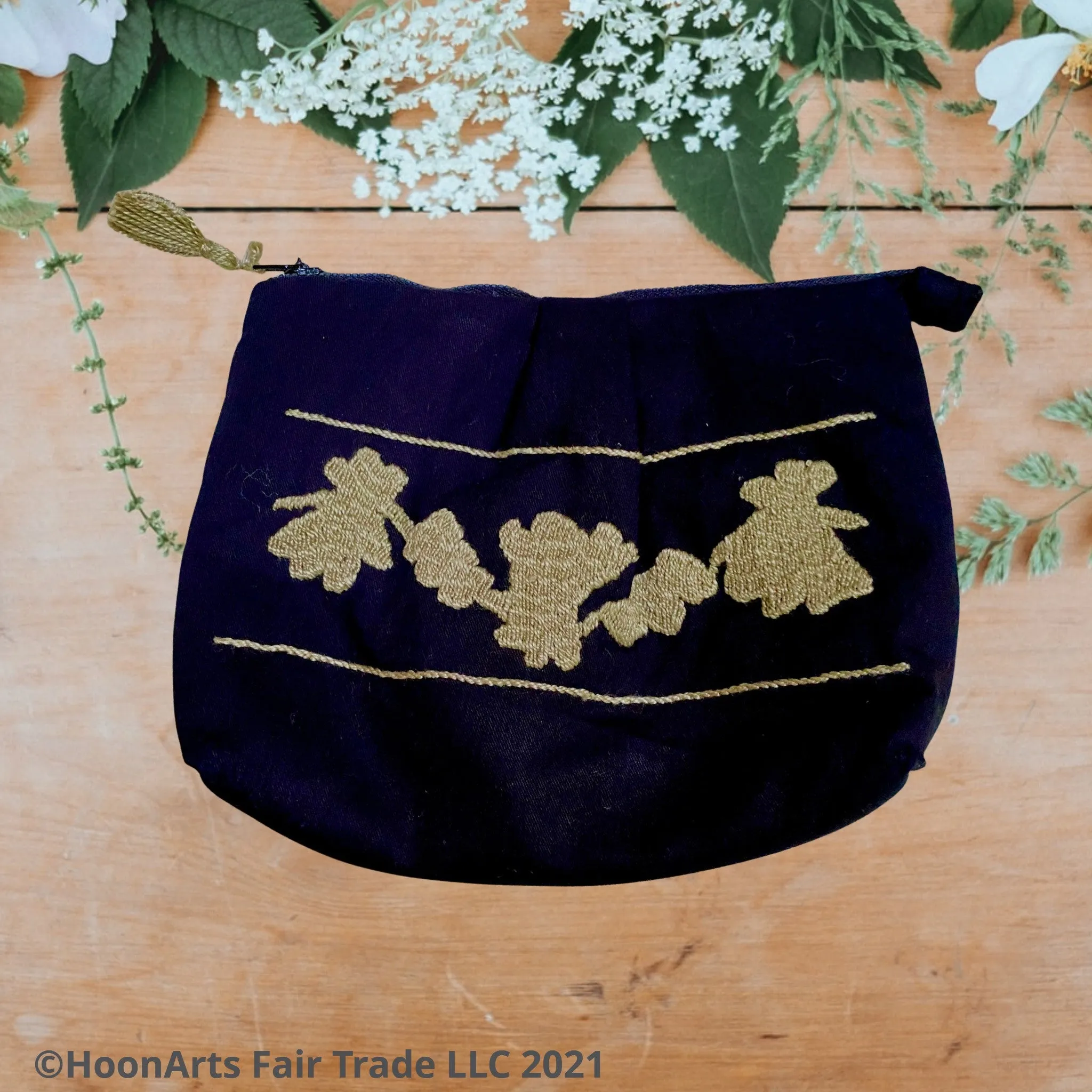 Hand Embroidered Black & Taupe "Retro" Clutch