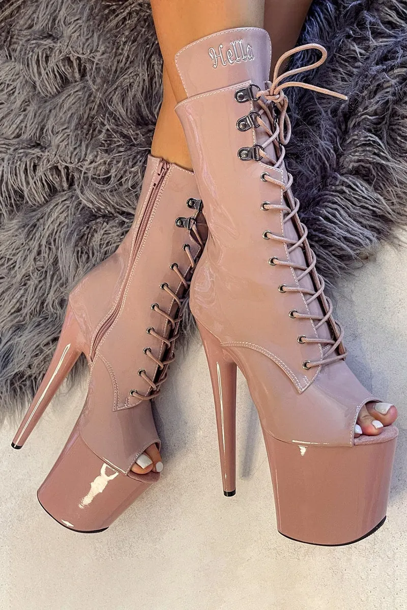 Hella Heels LipKit Open Toe 8inch Boots - Boujee