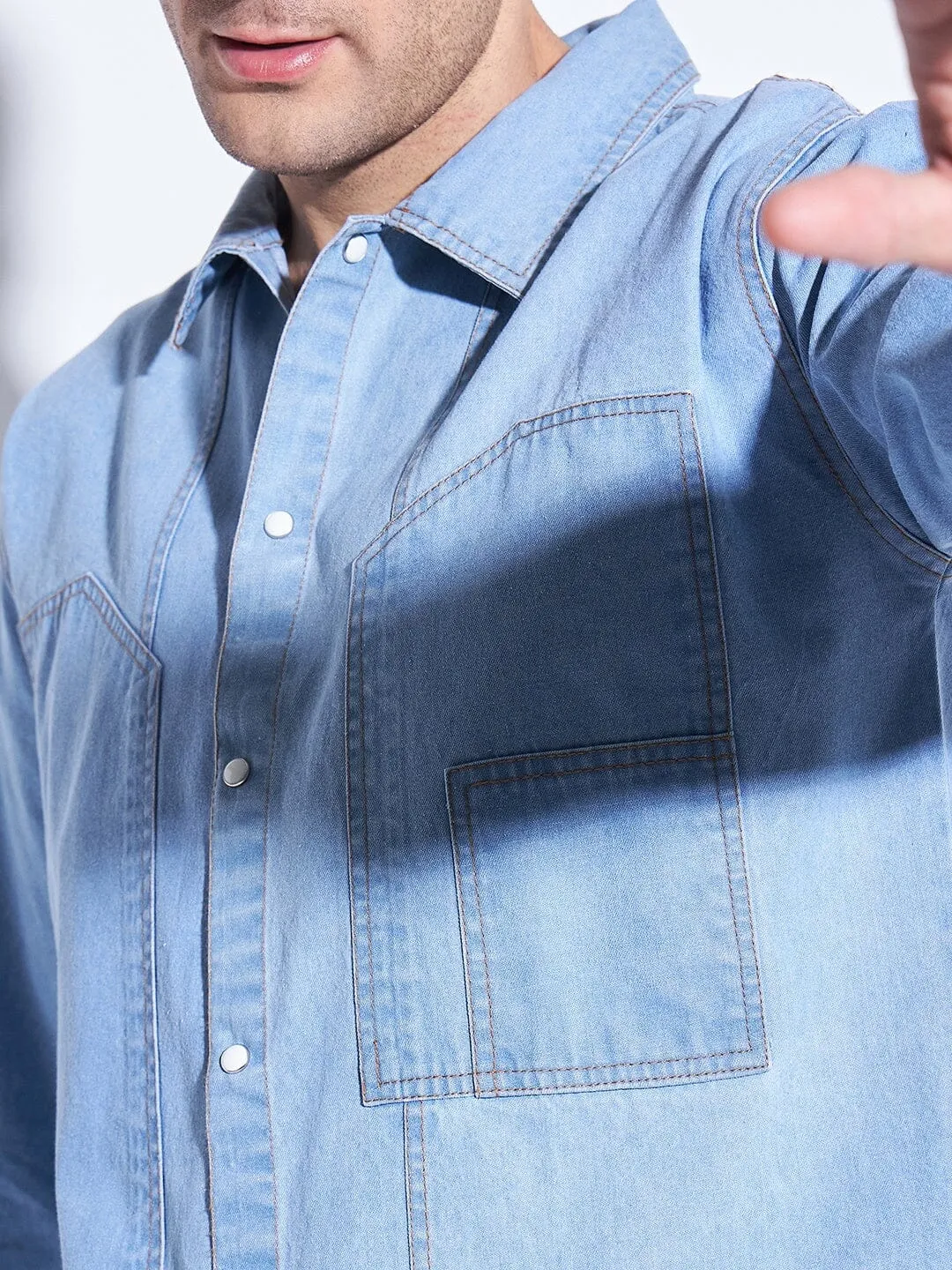 Ice Washed Denim Carpenter Shirt and Jeans Combo Clothing Set