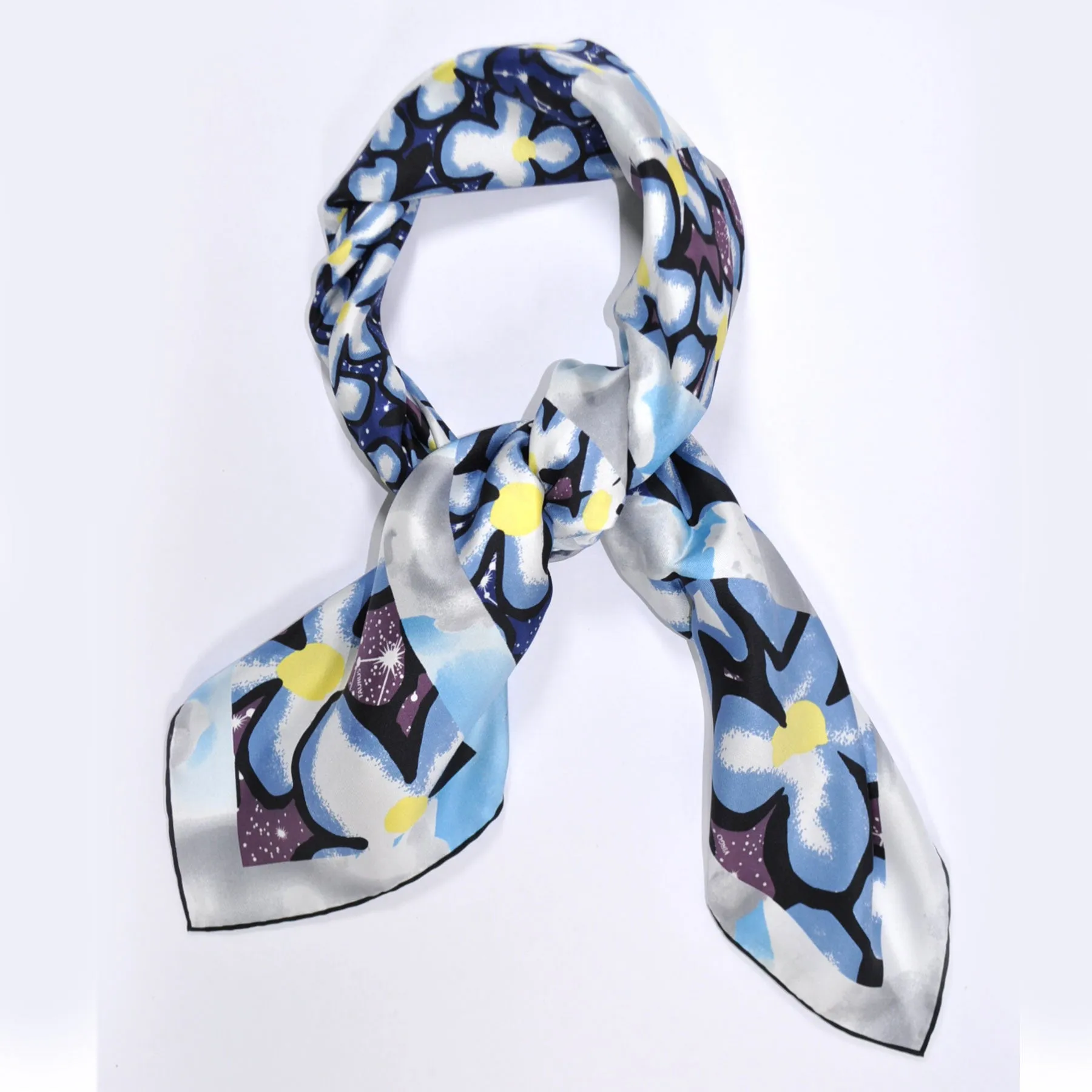 Kenzo Scarf Midnight Blue Floral Horoscope Print Silk Large Square Scarf