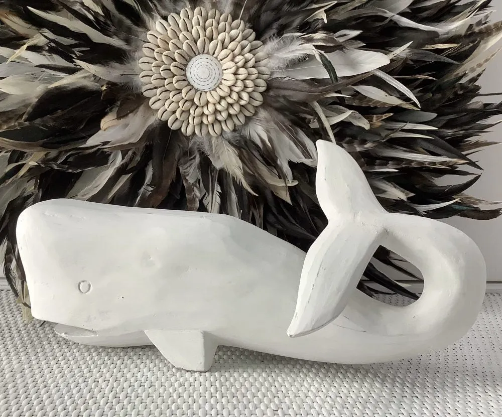 Large Wooden Decorative White Whale