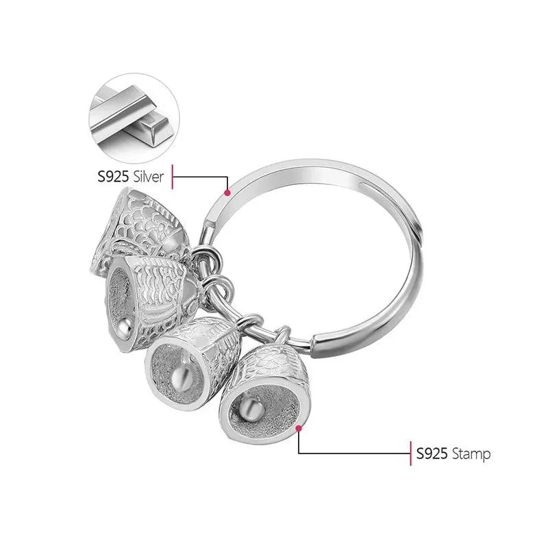 LFJD0041 Fish Bell Charm Ring: 925 Sterling Silver Finger Jewelry