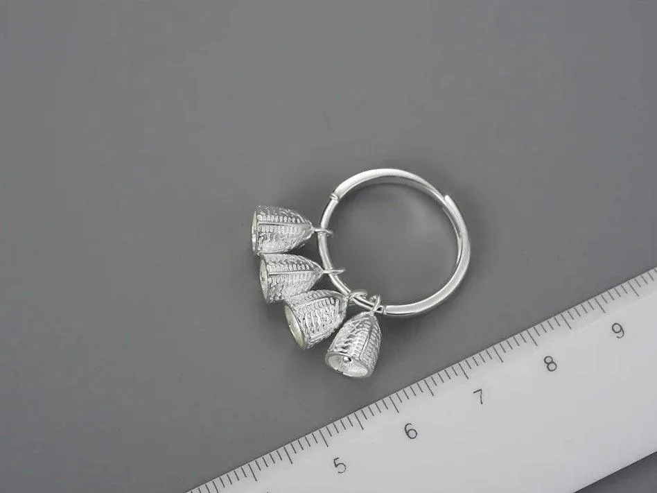 LFJD0041 Fish Bell Charm Ring: 925 Sterling Silver Finger Jewelry