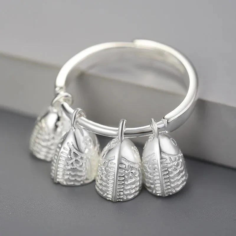 LFJD0041 Fish Bell Charm Ring: 925 Sterling Silver Finger Jewelry