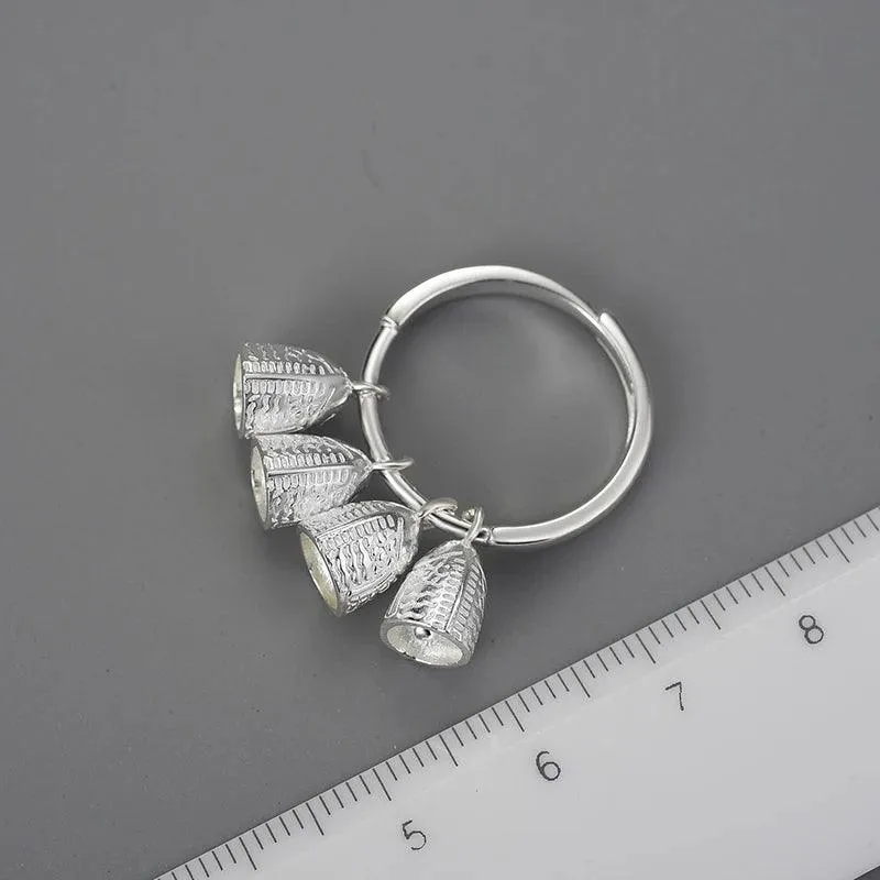 LFJD0041 Fish Bell Charm Ring: 925 Sterling Silver Finger Jewelry