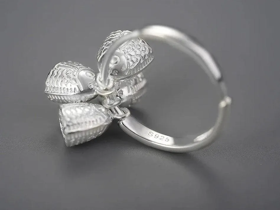 LFJD0041 Fish Bell Charm Ring: 925 Sterling Silver Finger Jewelry