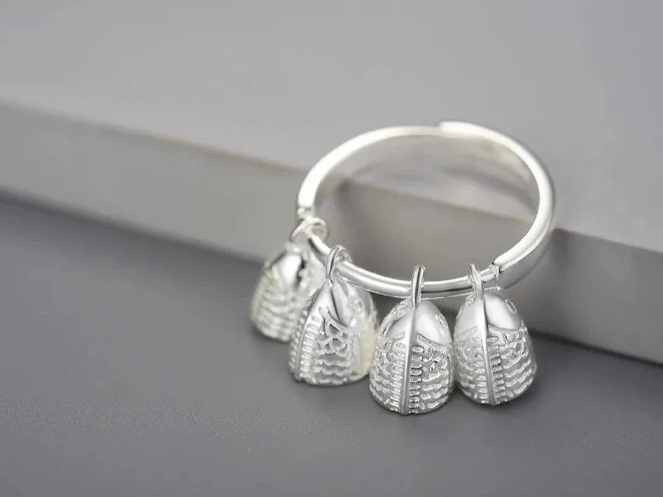 LFJD0041 Fish Bell Charm Ring: 925 Sterling Silver Finger Jewelry