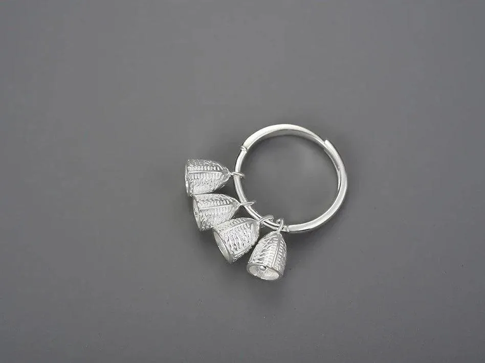 LFJD0041 Fish Bell Charm Ring: 925 Sterling Silver Finger Jewelry