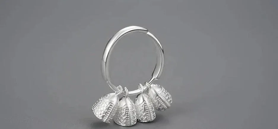 LFJD0041 Fish Bell Charm Ring: 925 Sterling Silver Finger Jewelry