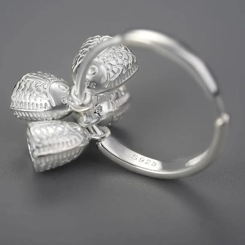 LFJD0041 Fish Bell Charm Ring: 925 Sterling Silver Finger Jewelry