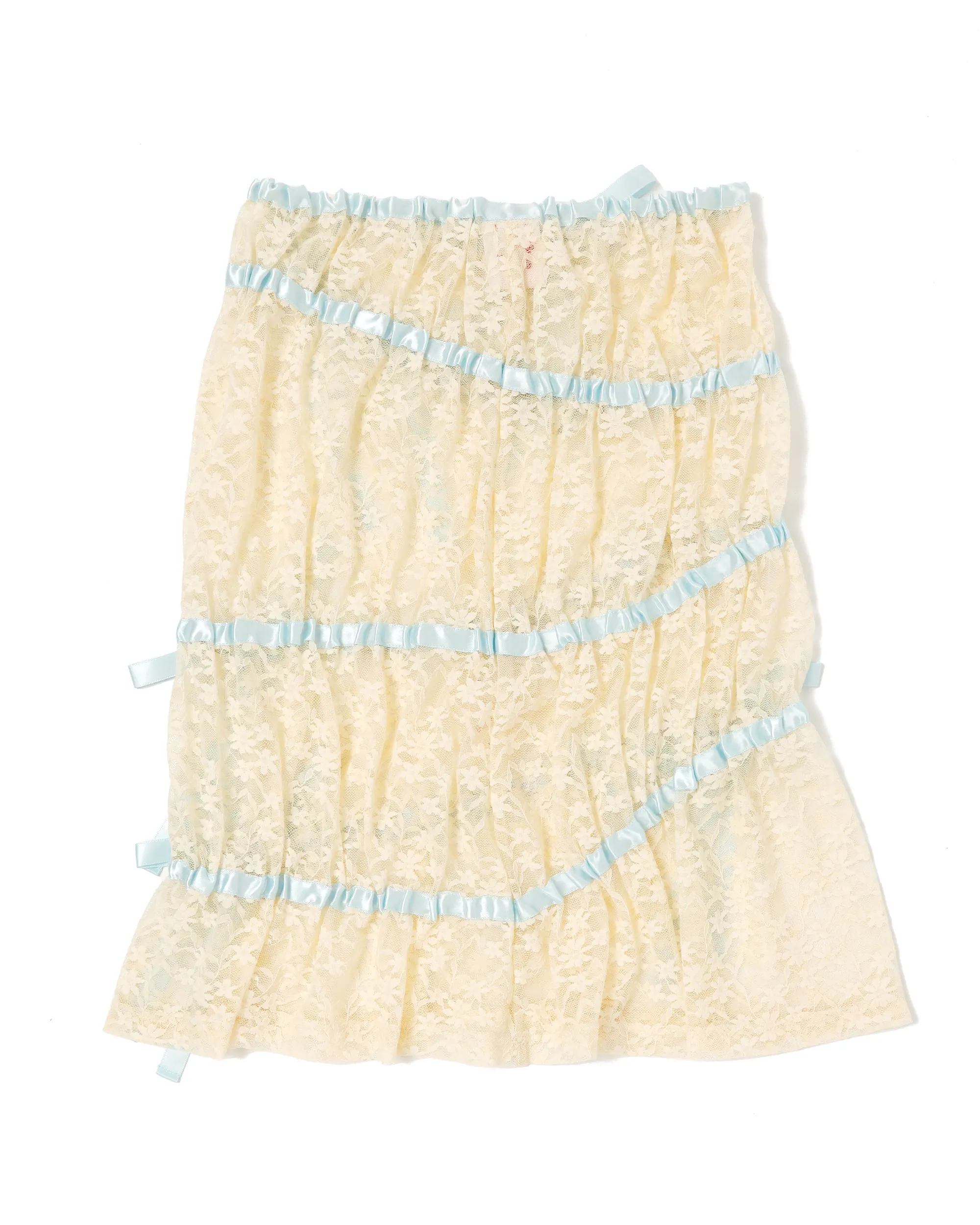 <b>yuhan wang</b><br>ribbon ruched lace skirt / Cream