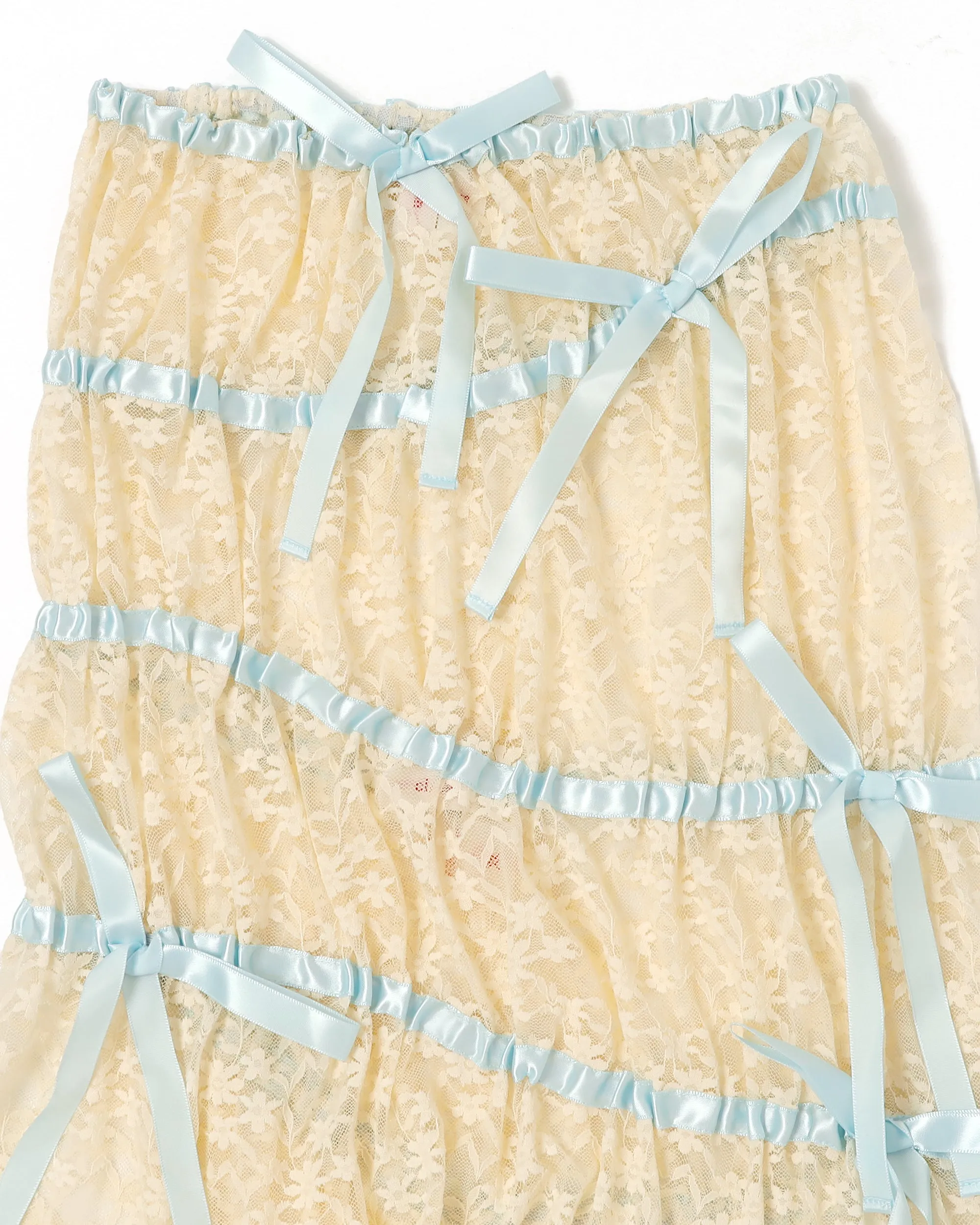 <b>yuhan wang</b><br>ribbon ruched lace skirt / Cream