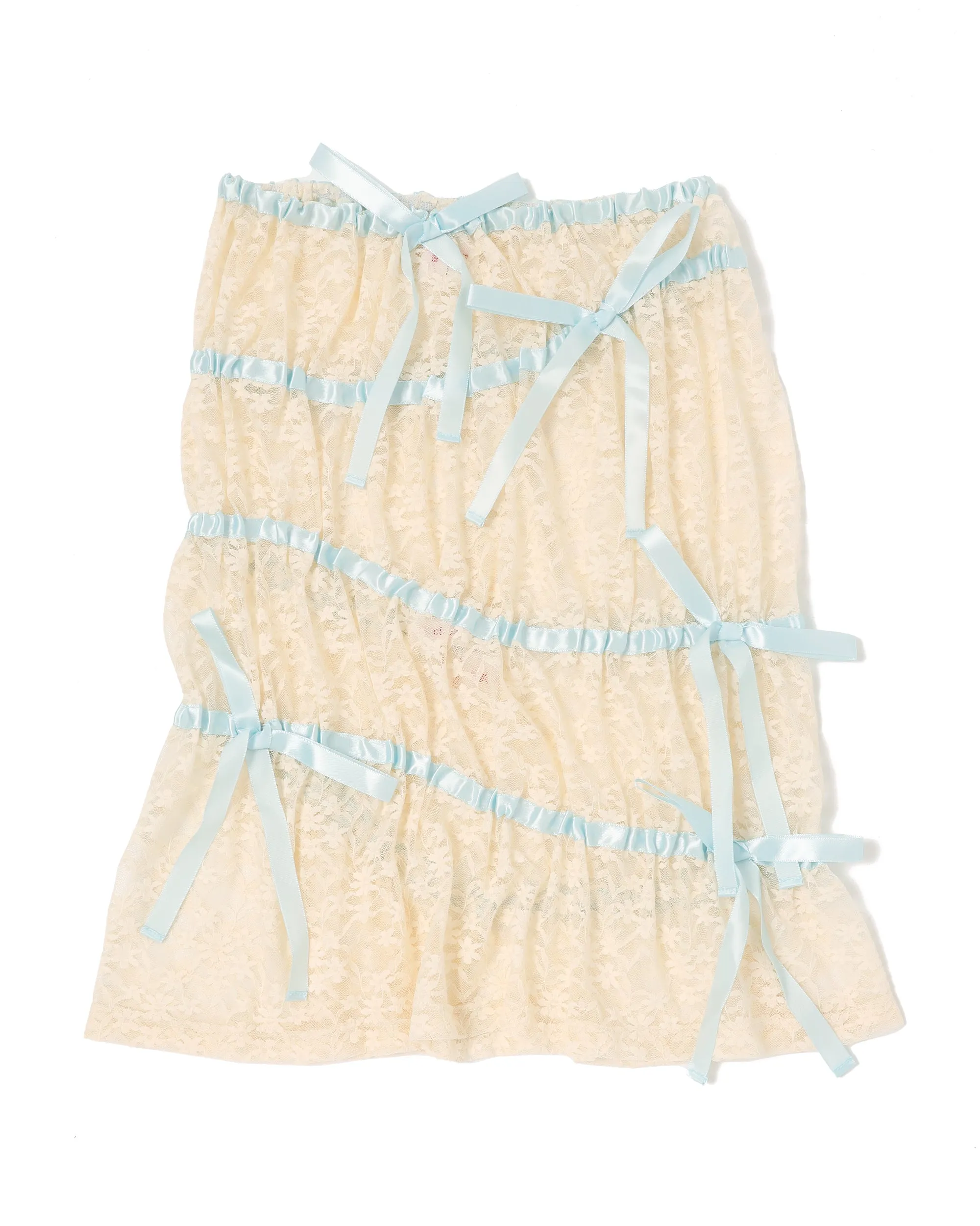 <b>yuhan wang</b><br>ribbon ruched lace skirt / Cream