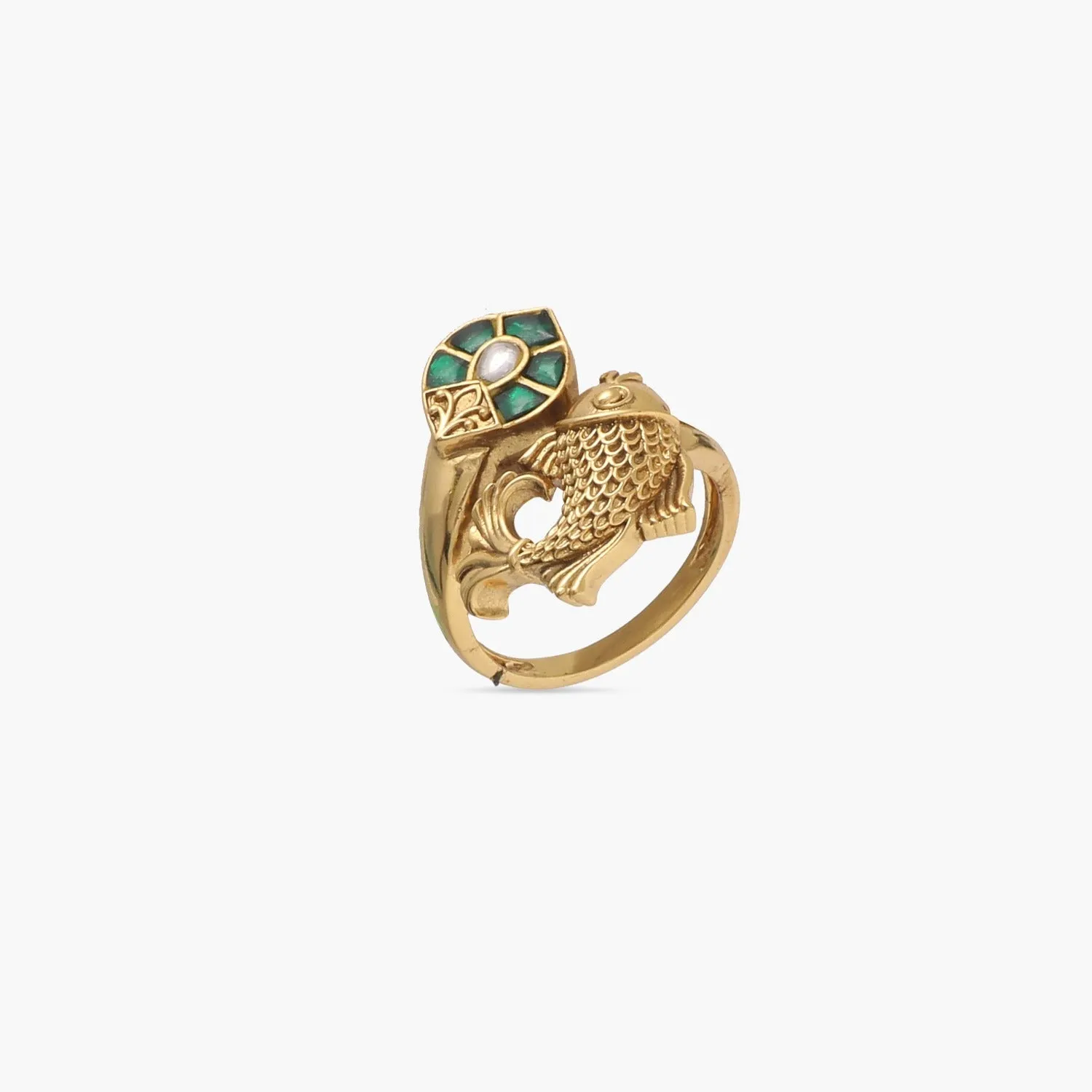 Meena Kavya Antique Gold Finish Silver Finger Ring