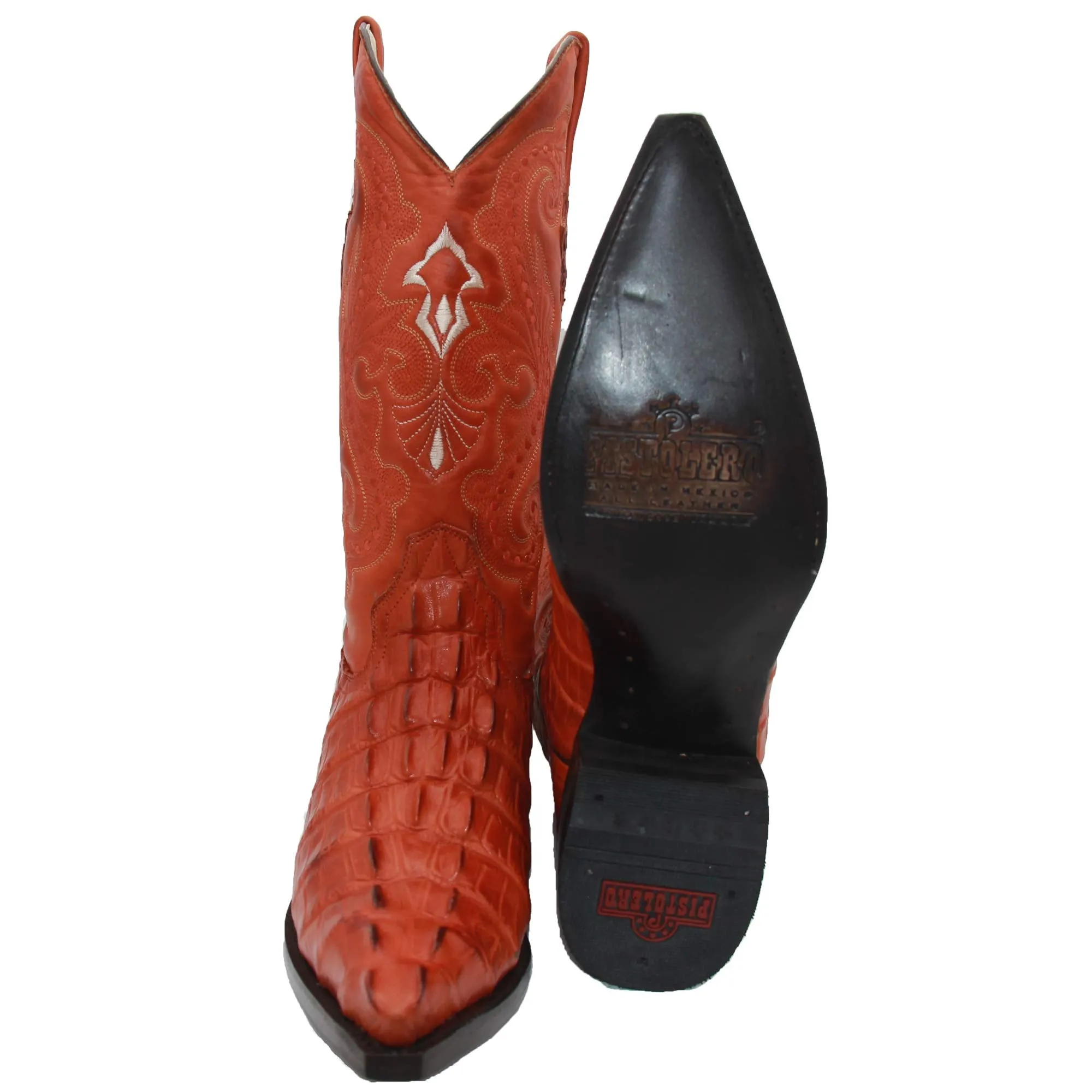 Mens Crocodile Alligator Print Leather Snip Toe Western Boots